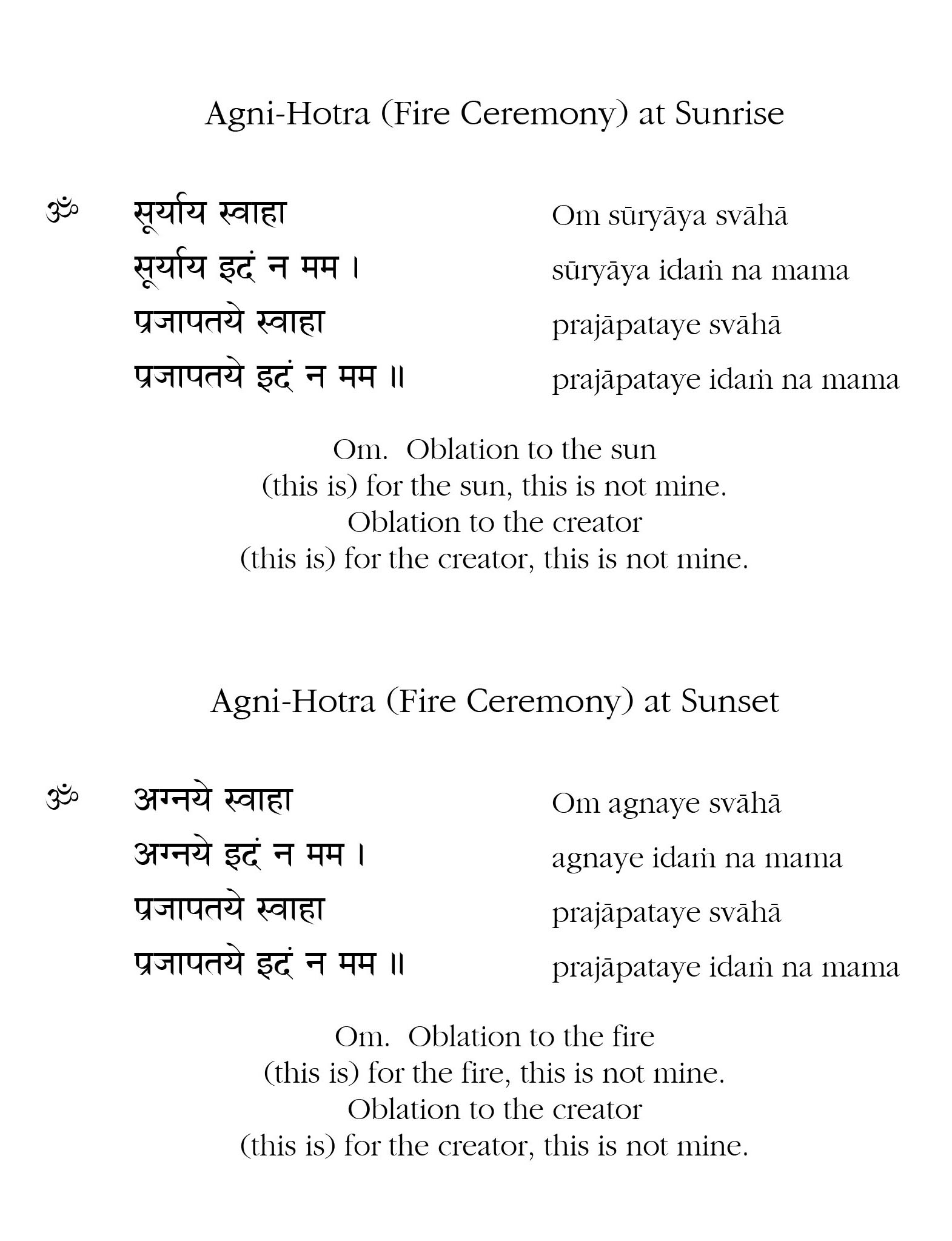 Agni Hotra Text